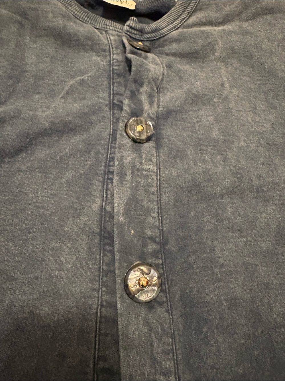 Women’s 90s Vintage Washed Blue Button Front Cardigan Sweatshirt w Shoulder Pads - Picture 5 of 16